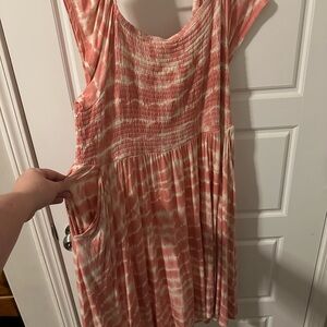 Torrid Pink and White Strapless Dress